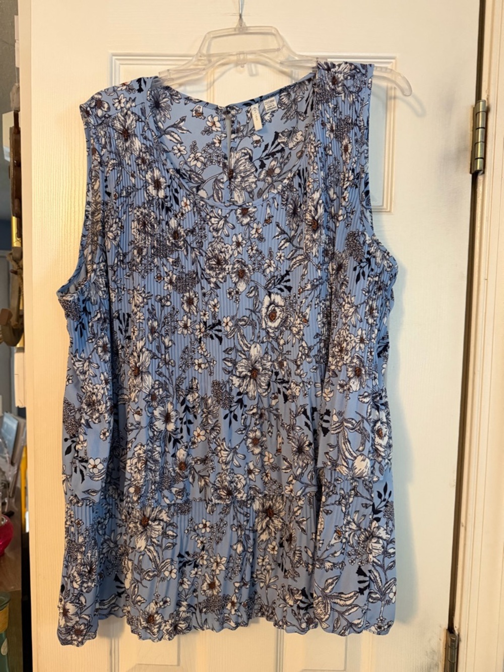 Cato Light Blue Floral Sleeveless Blouse